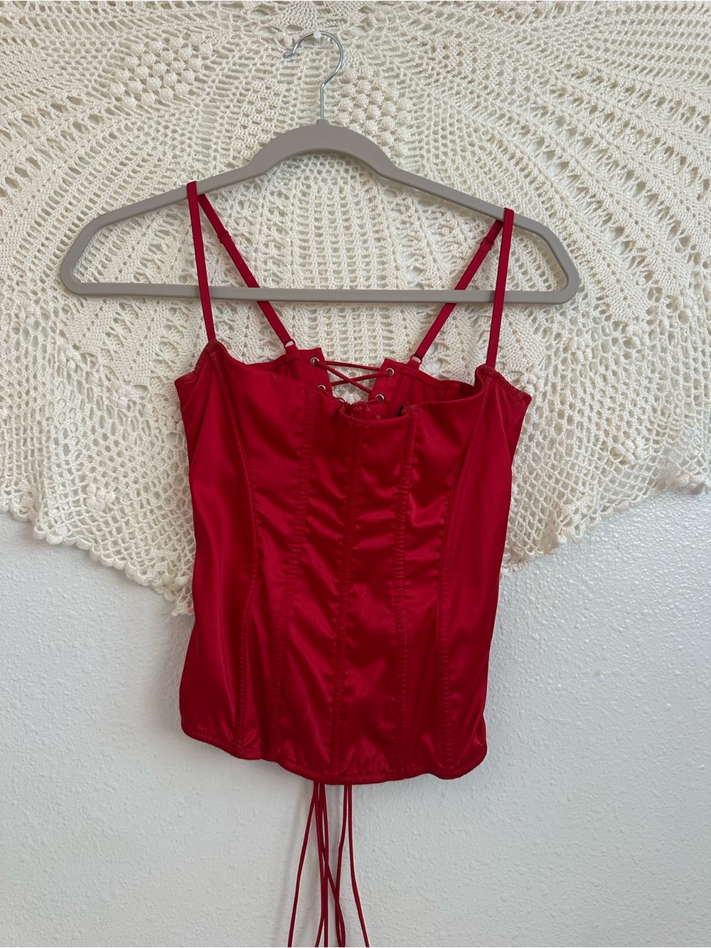 Victoria's Secret Red Satin Lace-Up Corset Tank